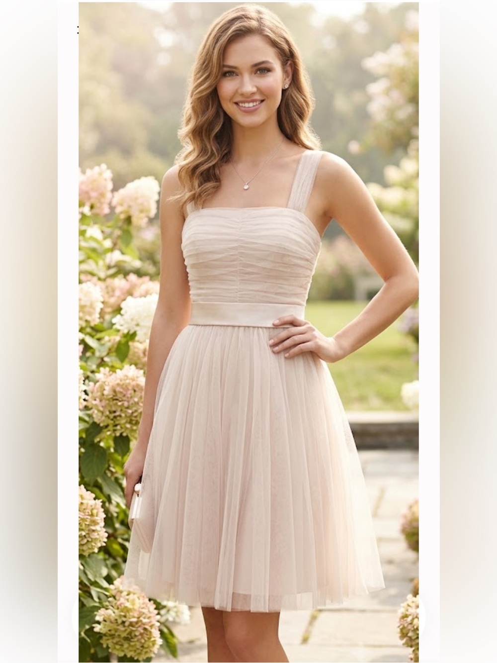 White by Vera Wang Blush Cream Short Bobbin Net Dress